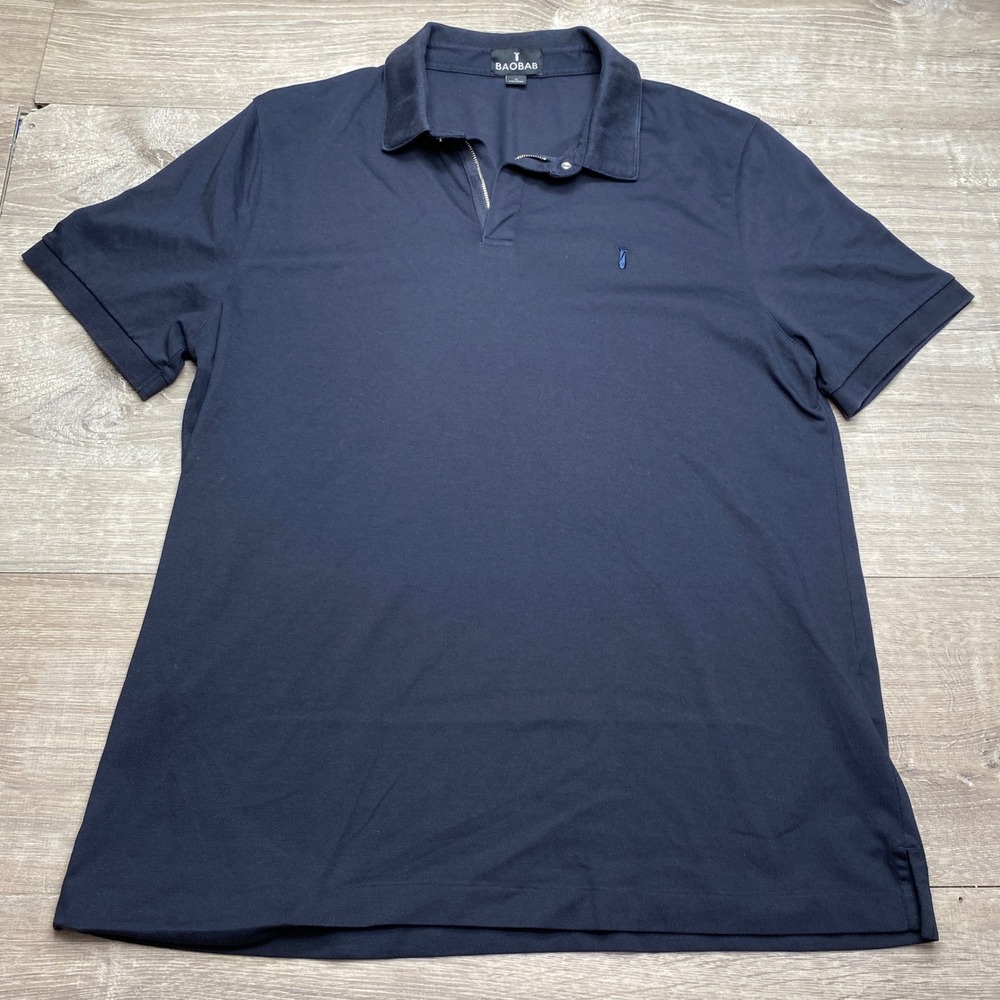 Baobab Polo Shirt Mens‎ XL Pima Cotton Navy Blue Quarter Zip Short Sleeve Logo